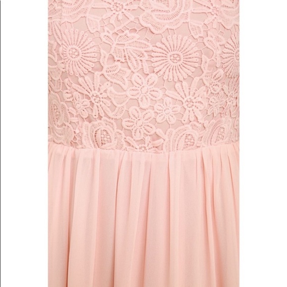 Lulus Greatest Lace Maxi Dress light pink lace bodice open back chiffon Skirt XS - Picture 8 of 17